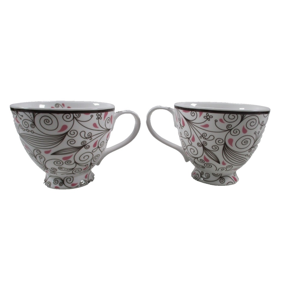 2- Mary Kay Incentive Oversize‎ Coffee Mug Tea Cups - Floral Multicolor Pedestal